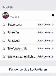 Taxifahrt in Karlsruhe bewerten und Feedback geben.